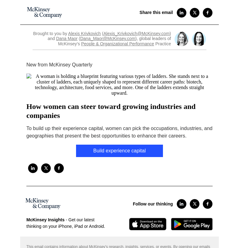 Письмо компании «McKinsey & Company» на тему «How women can steer toward growing industries and companies»