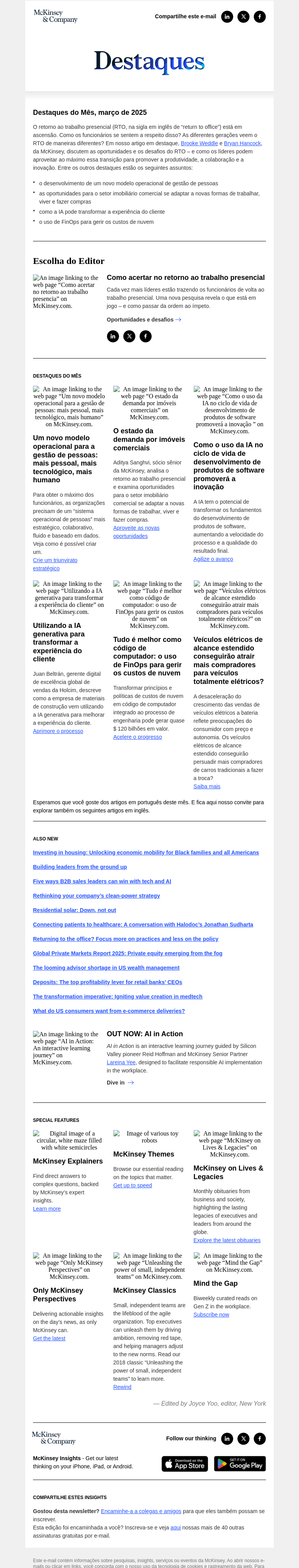 Письмо компании «McKinsey & Company» на тему «Como acertar no retorno ao trabalho presencial»