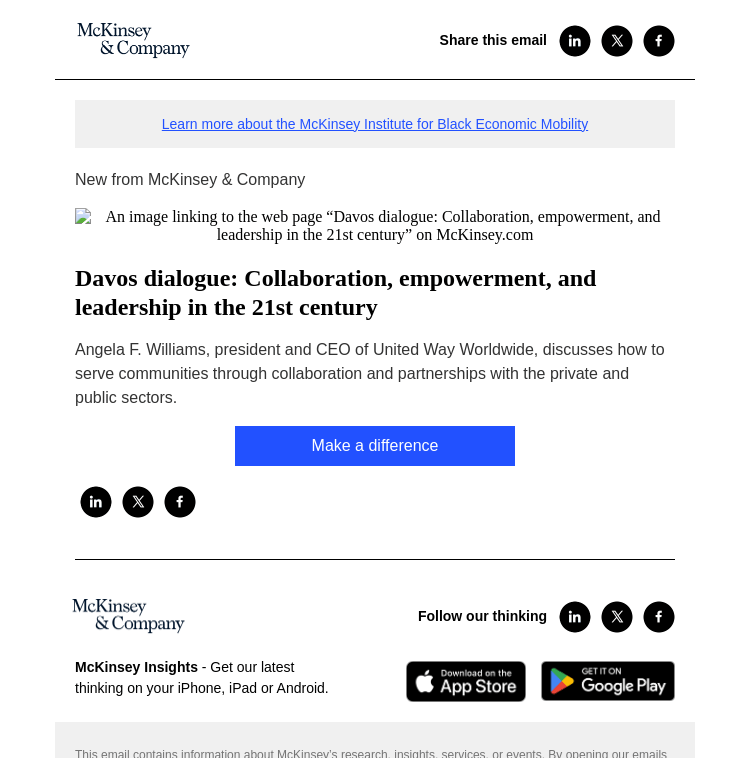 Письмо компании «McKinsey & Company» на тему «Davos dialogue: Collaboration, empowerment, and leadership in the
 21st century»