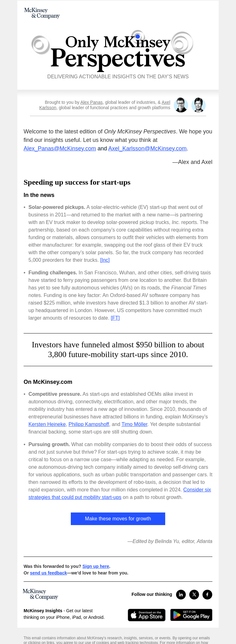 Письмо компании «McKinsey & Company» на тему «How newer mobility brands can accelerate growth»