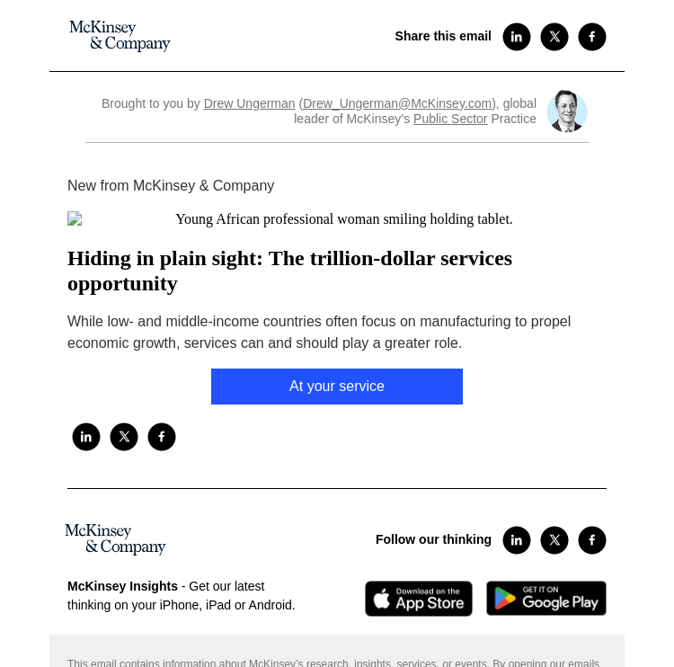 Письмо компании «McKinsey & Company» на тему «Hiding in plain sight: The trillion-dollar services opportunity»