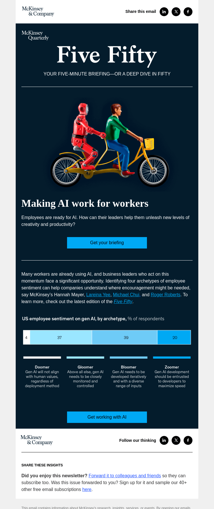 Письмо компании «McKinsey & Company» на тему «Employees are already using AI. How can leaders catch up?»