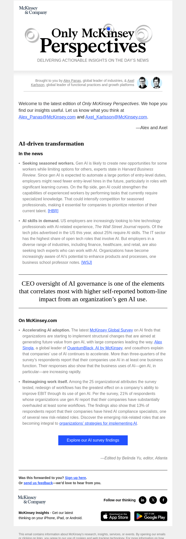 Письмо компании «McKinsey & Company» на тему «How are organizations capturing value from gen AI?»