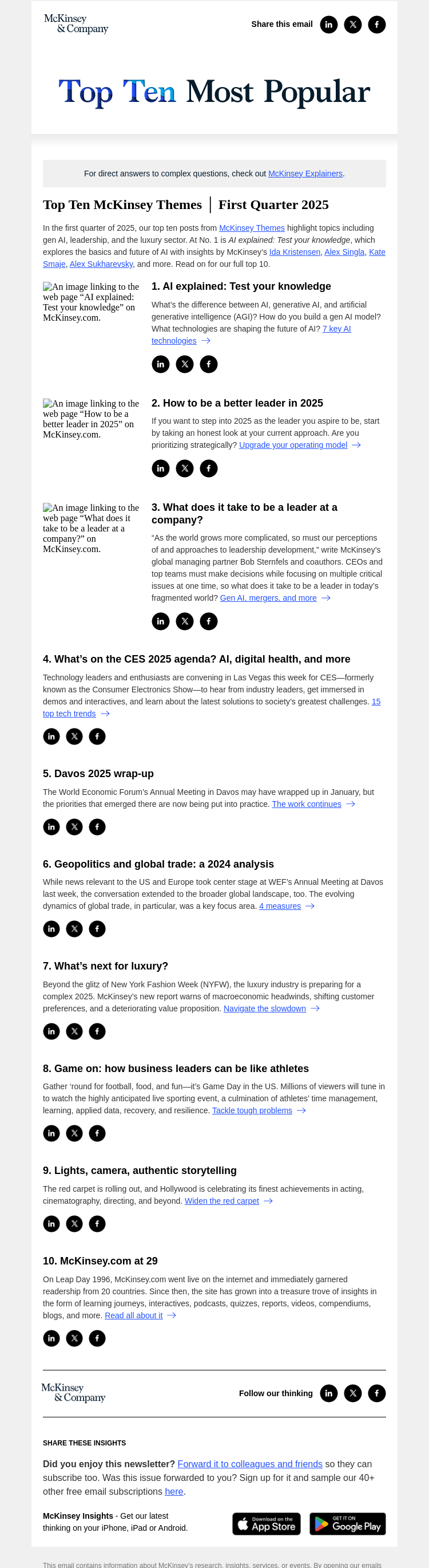 Письмо компании «McKinsey & Company» на тему «The quarter’s top themes»