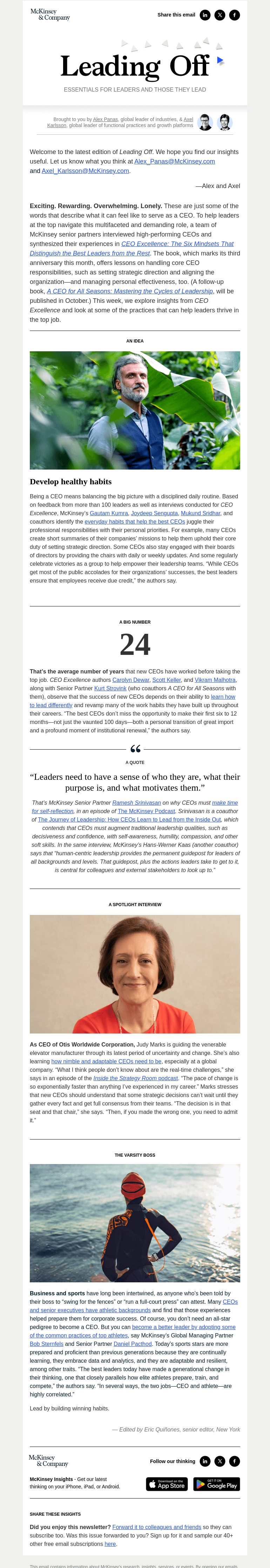 Письмо компании «McKinsey & Company» на тему «Learn from the best: A leader’s guide to excelling as a CEO»