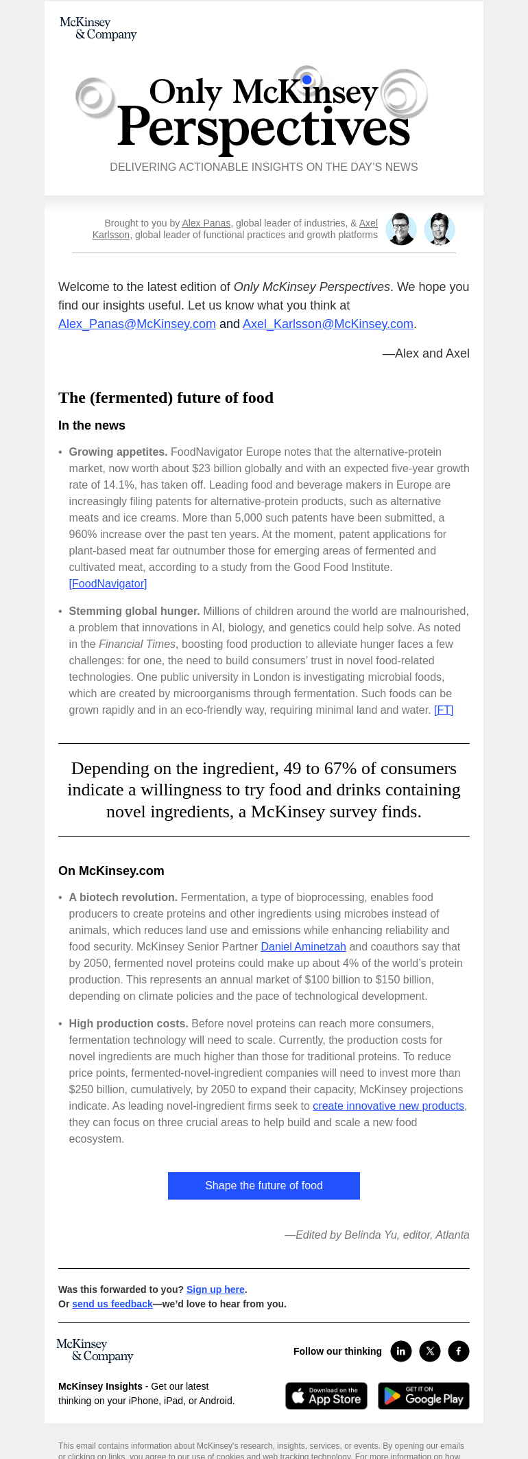 Письмо компании «McKinsey & Company» на тему «What’s next for dinner: The fermented-food revolution»