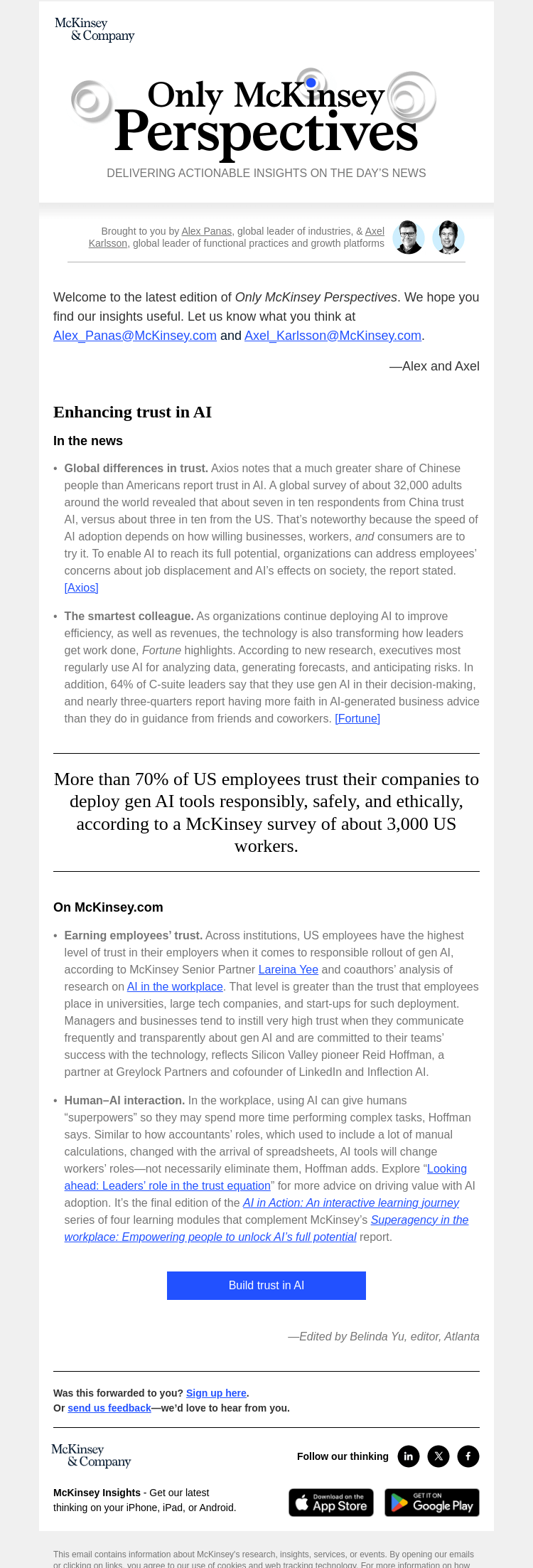 Письмо компании «McKinsey & Company» на тему «Trust in AI: How can companies deploy technology responsibly?»
