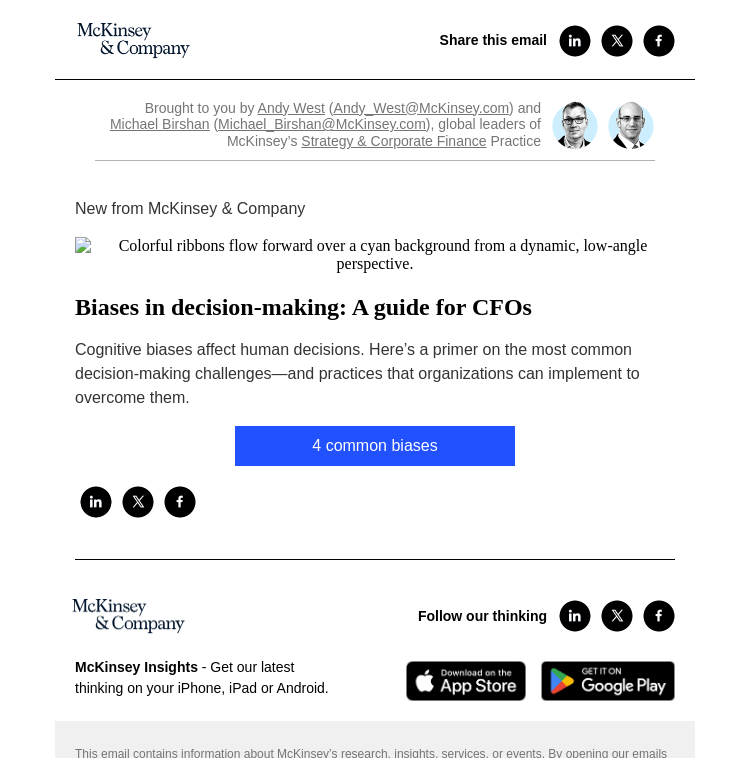 Письмо компании «McKinsey & Company» на тему «Biases in decision-making: A guide for CFOs»