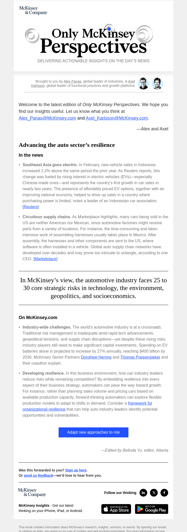 Письмо компании «McKinsey & Company» на тему «How can leaders build a more resilient auto industry?»