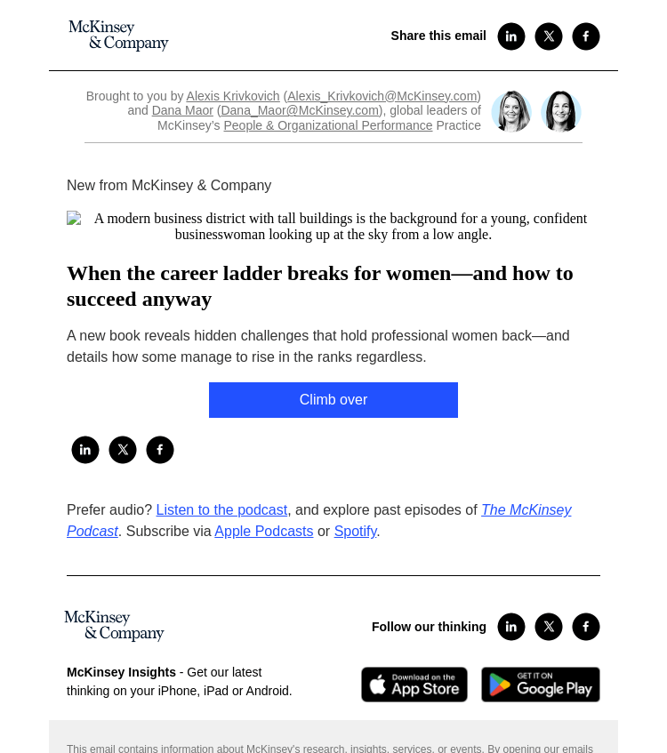 Письмо компании «McKinsey & Company» на тему «When the career ladder breaks for women—and how to succeed anyway»