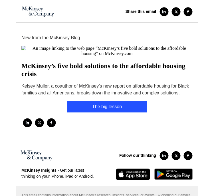 Письмо компании «McKinsey & Company» на тему «McKinsey’s five bold solutions to the affordable housing crisis»