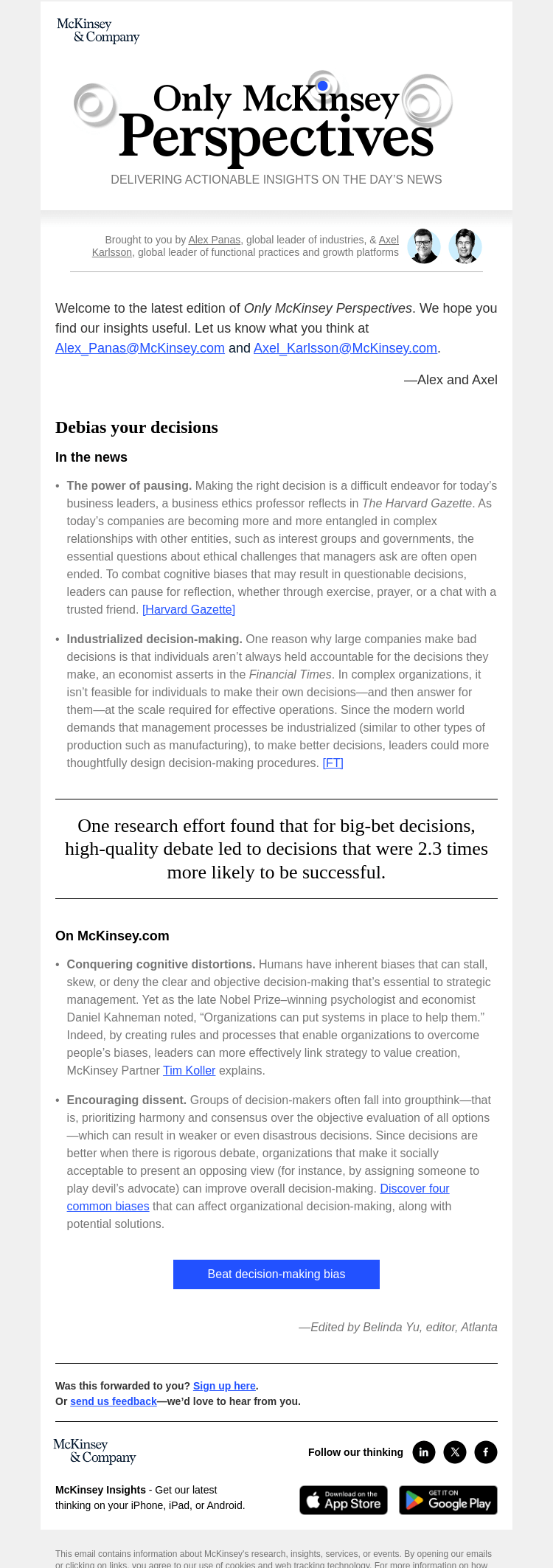 Письмо компании «McKinsey & Company» на тему «What common biases can distort decision-making?»
