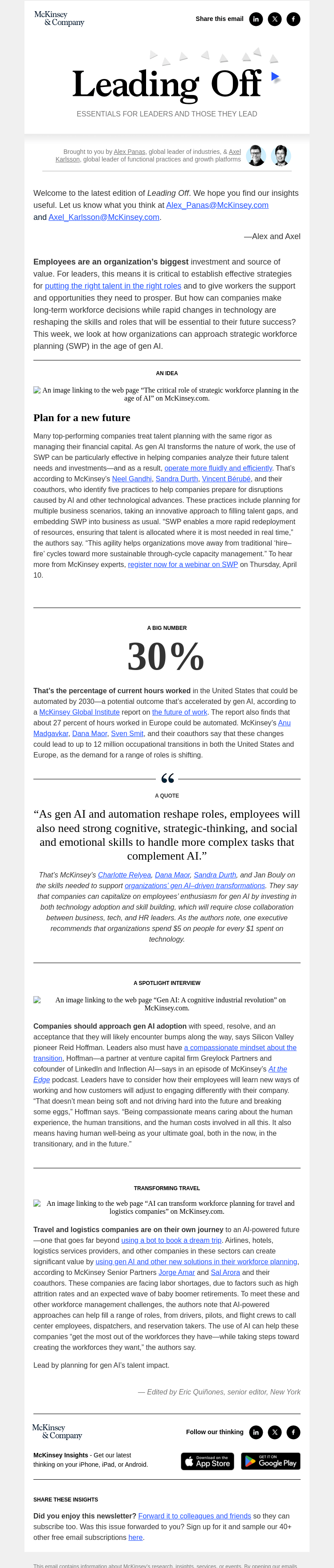 Письмо компании «McKinsey & Company» на тему «A leader’s guide to gen AI–powered workforce planning»