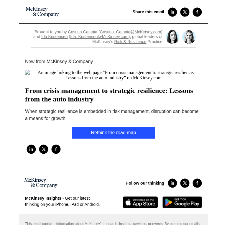Письмо компании «McKinsey & Company» на тему «From crisis management to strategic resilience: Lessons from the
 auto industry»