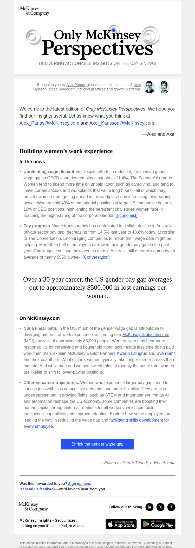 Письмо компании «McKinsey & Company» на тему «Why the gender pay gap persists»
