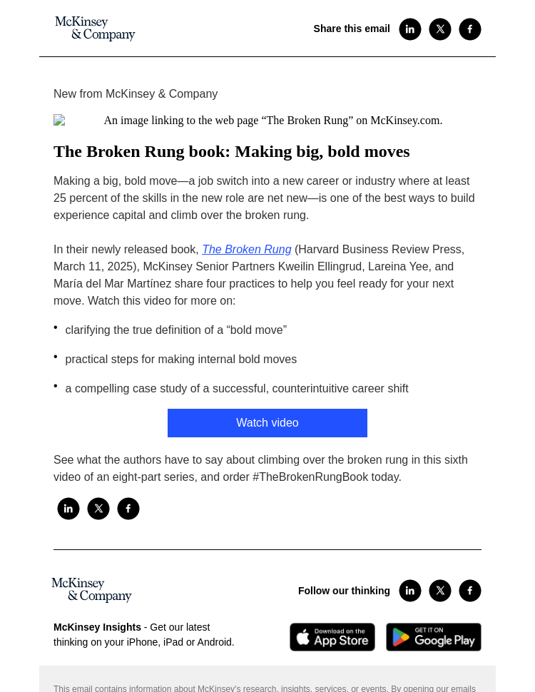 Письмо компании «McKinsey & Company» на тему «[The Broken Rung book] Making big, bold moves»