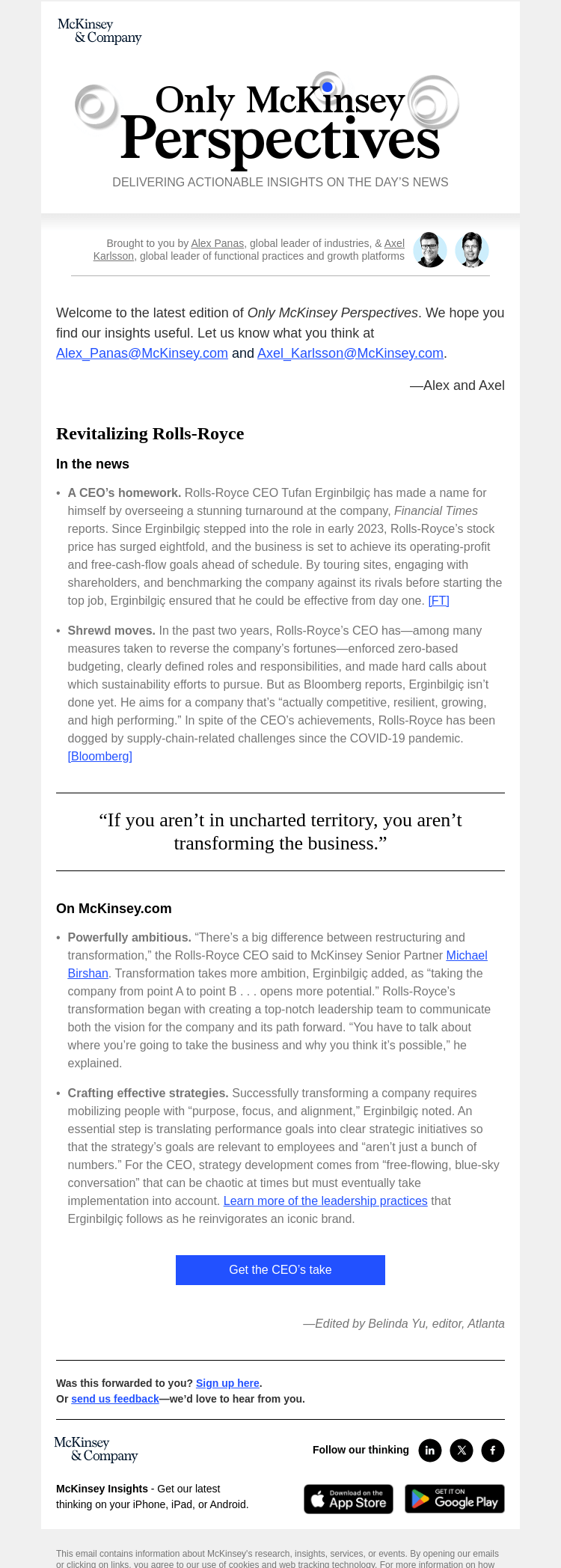 Письмо компании «McKinsey & Company» на тему «How did Rolls-Royce’s CEO lead an astonishing transformation?»