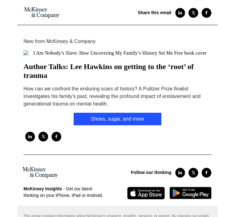 Письмо компании «McKinsey & Company» на тему «Author Talks: Lee Hawkins on getting to the ‘root’ of trauma»