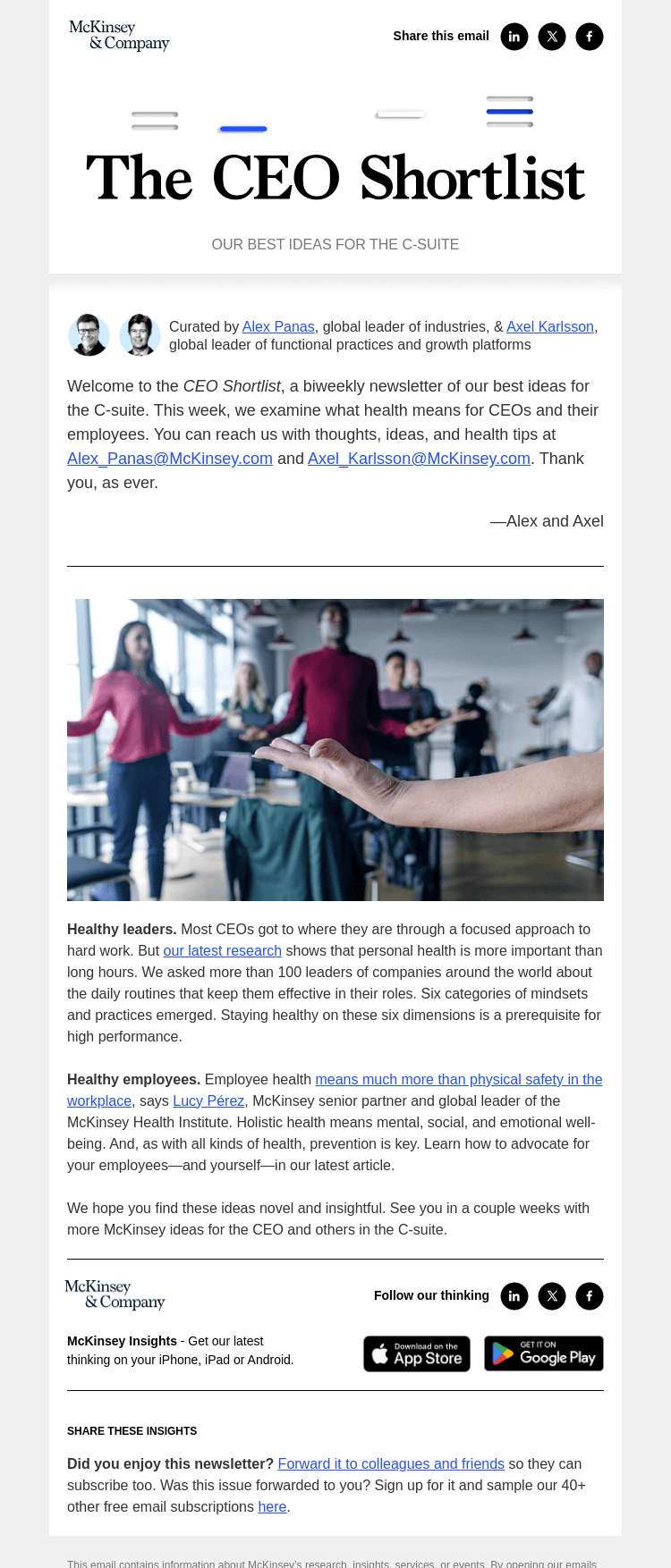 Письмо компании «McKinsey & Company» на тему «Wealth requires health»
