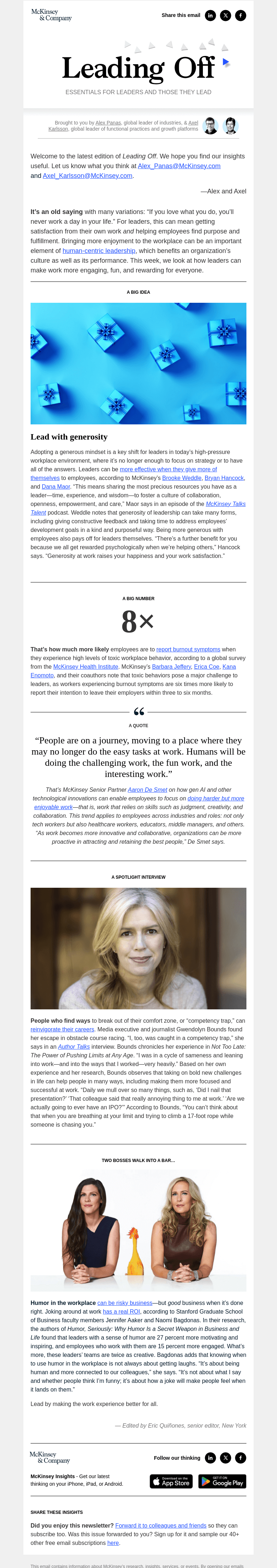 Письмо компании «McKinsey & Company» на тему «A leader’s guide to making work more enjoyable»