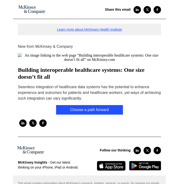 Письмо компании «McKinsey & Company» на тему «Building interoperable healthcare systems: One size doesn’t fit all»