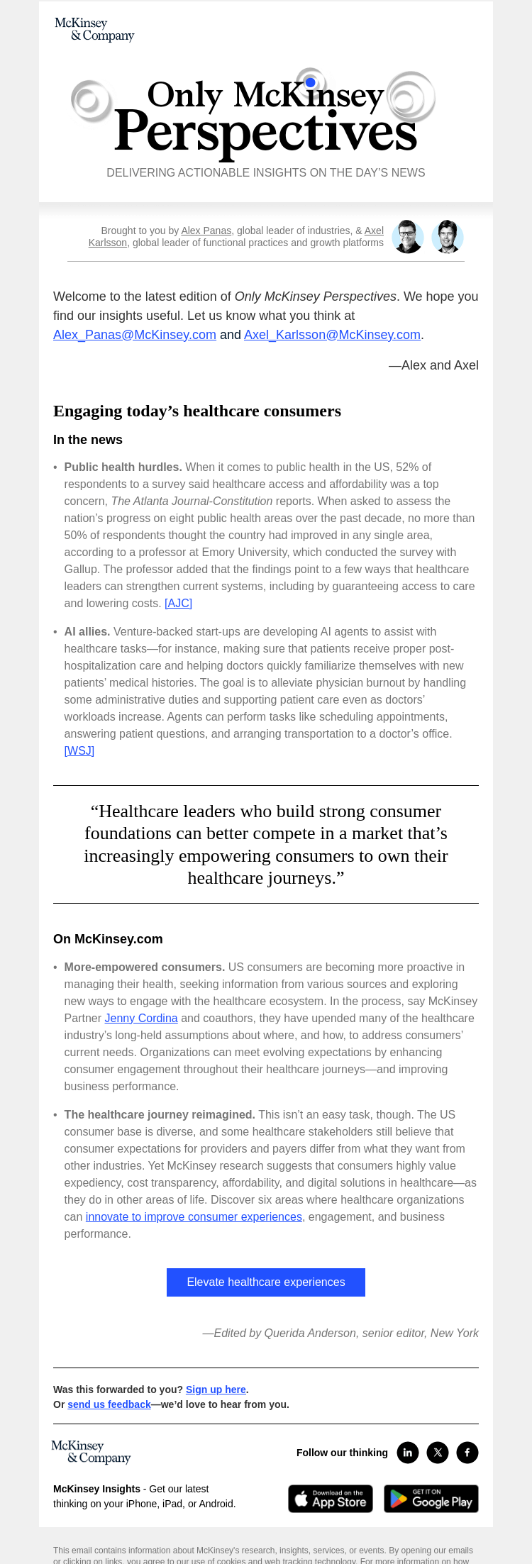 Письмо компании «McKinsey & Company» на тему «Boosting consumer centricity in US healthcare»