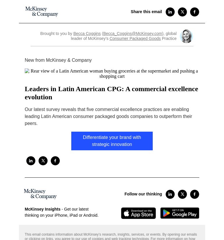 Письмо компании «McKinsey & Company» на тему «Leaders in Latin American CPG: A commercial excellence evolution»