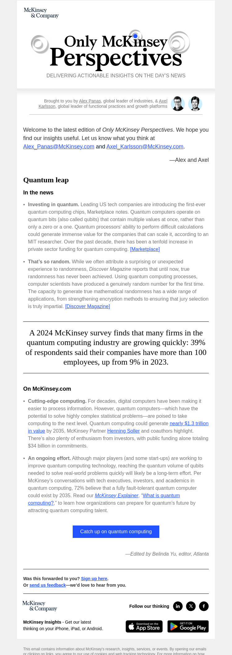 Письмо компании «McKinsey & Company» на тему «What’s the latest in quantum computing?»
