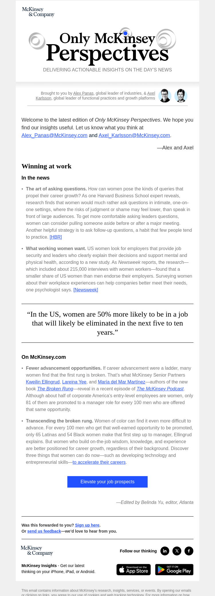 Письмо компании «McKinsey & Company» на тему «Overcoming the career ladder’s ‘broken rung’»