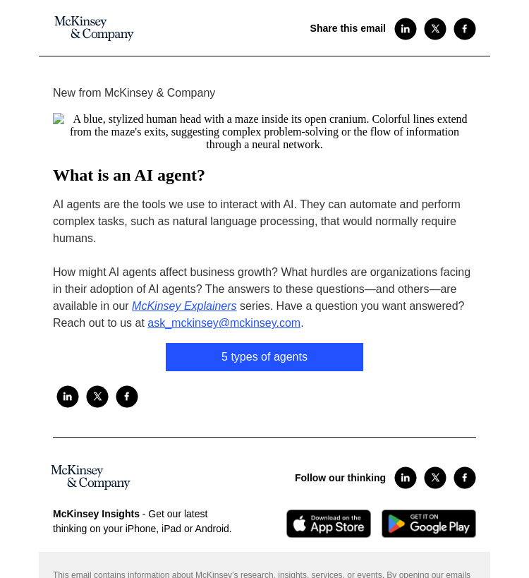 Письмо компании «McKinsey & Company» на тему «What is an AI agent?»
