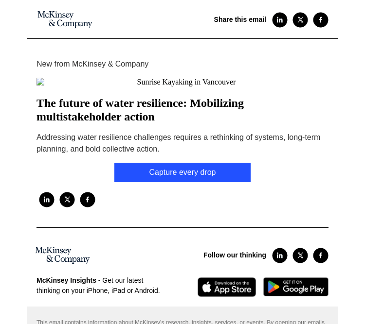 Письмо компании «McKinsey & Company» на тему «The future of water resilience: Mobilizing multistakeholder action»