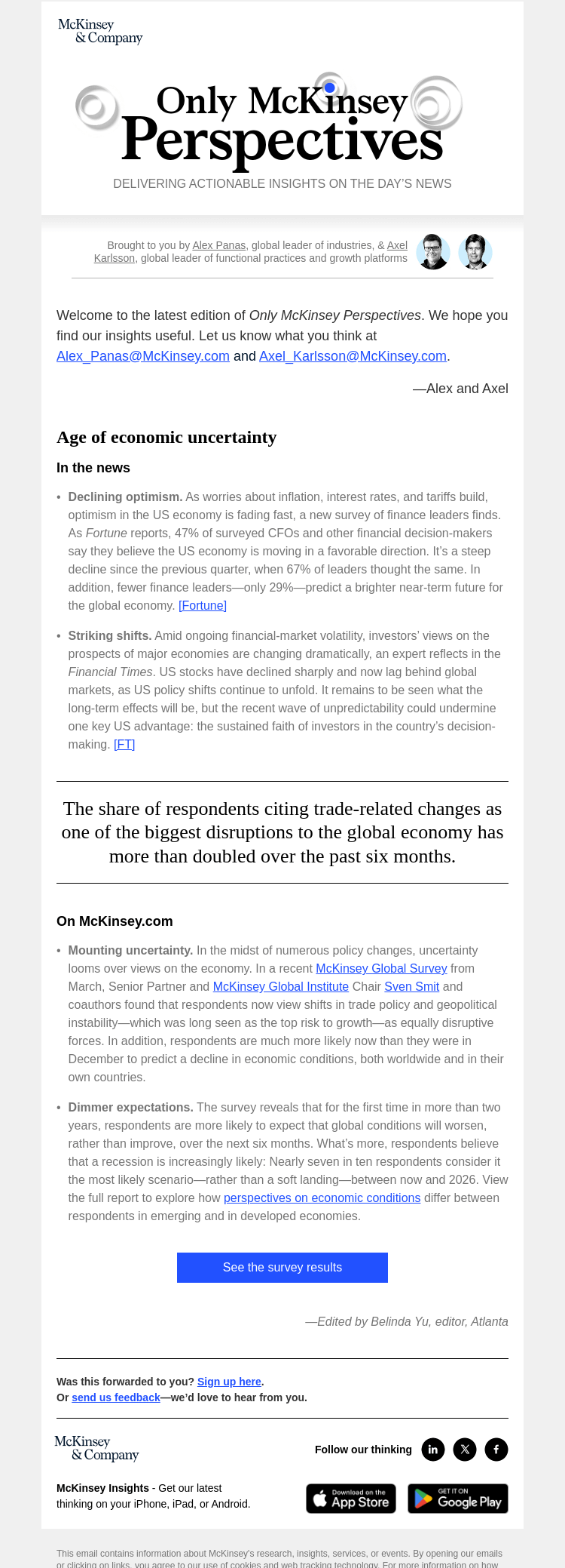 Письмо компании «McKinsey & Company» на тему «How are executives’ views on the economy changing?»