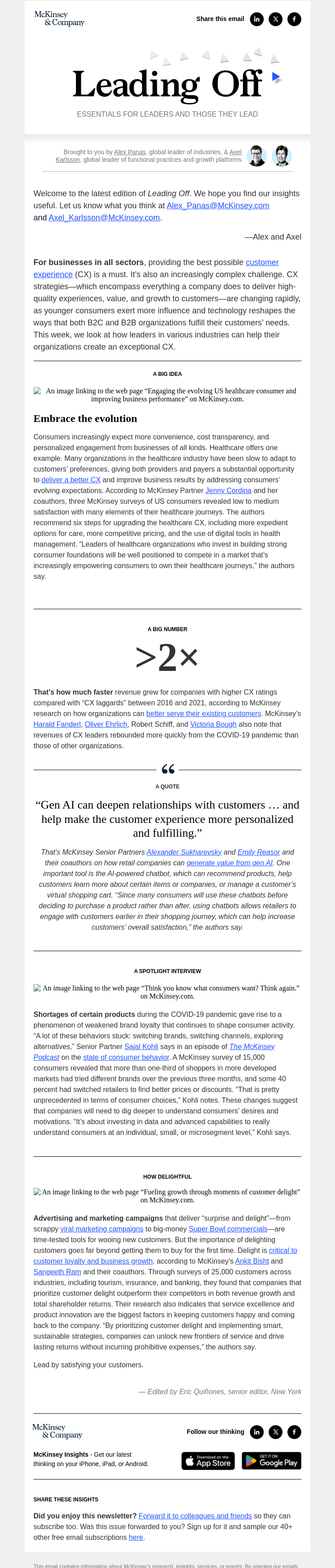 Письмо компании «McKinsey & Company» на тему «A leader’s guide to keeping customers happy and loyal»
