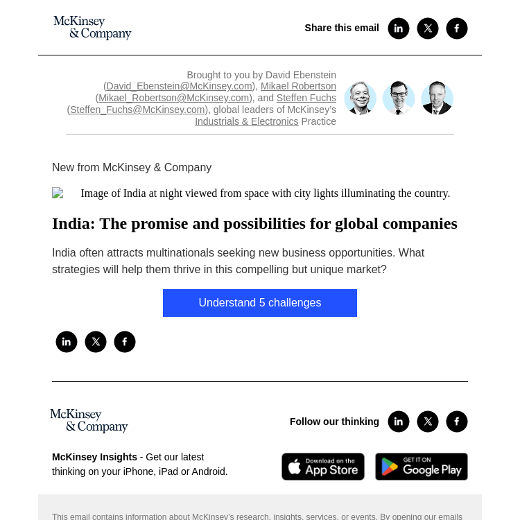 Письмо компании «McKinsey & Company» на тему «India: The promise and possibilities for global companies»