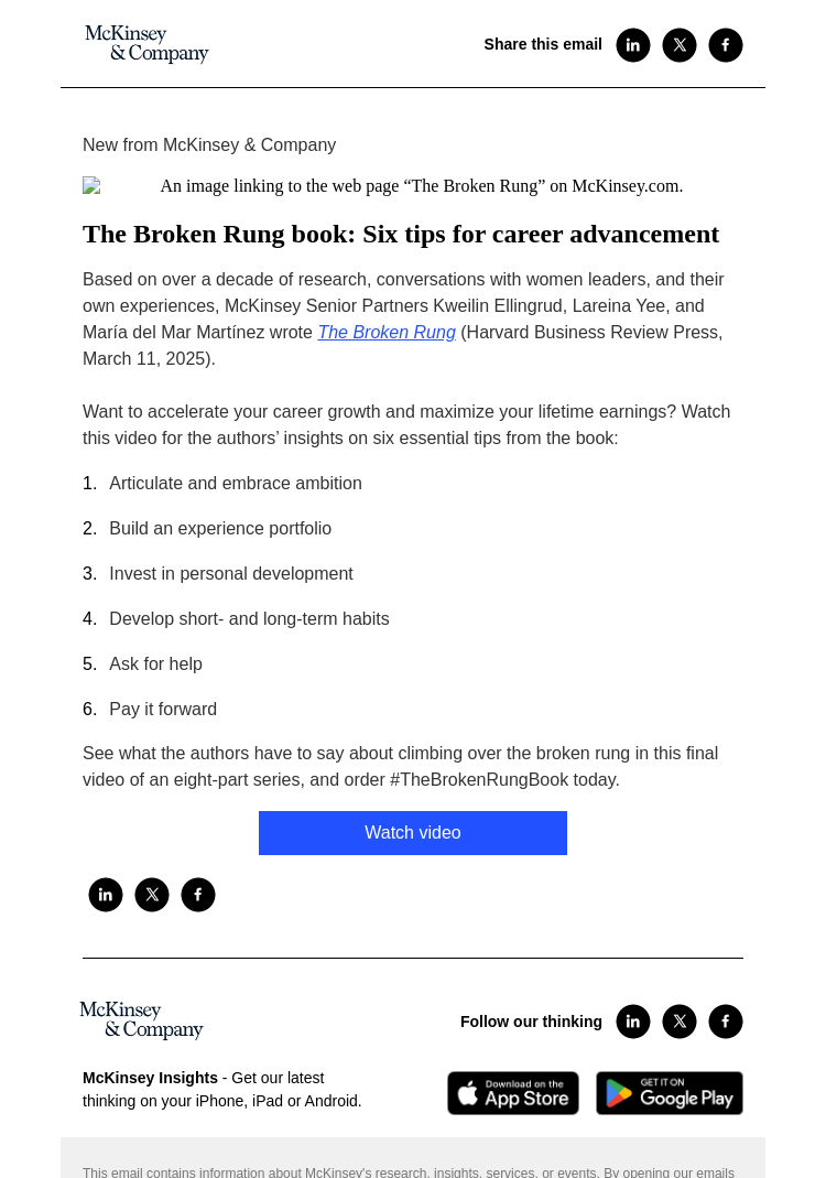 Письмо компании «McKinsey & Company» на тему «Six tips for career advancement»