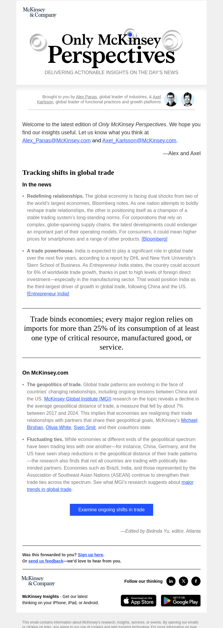 Письмо компании «McKinsey & Company» на тему «What McKinsey research suggests about trade shifts»