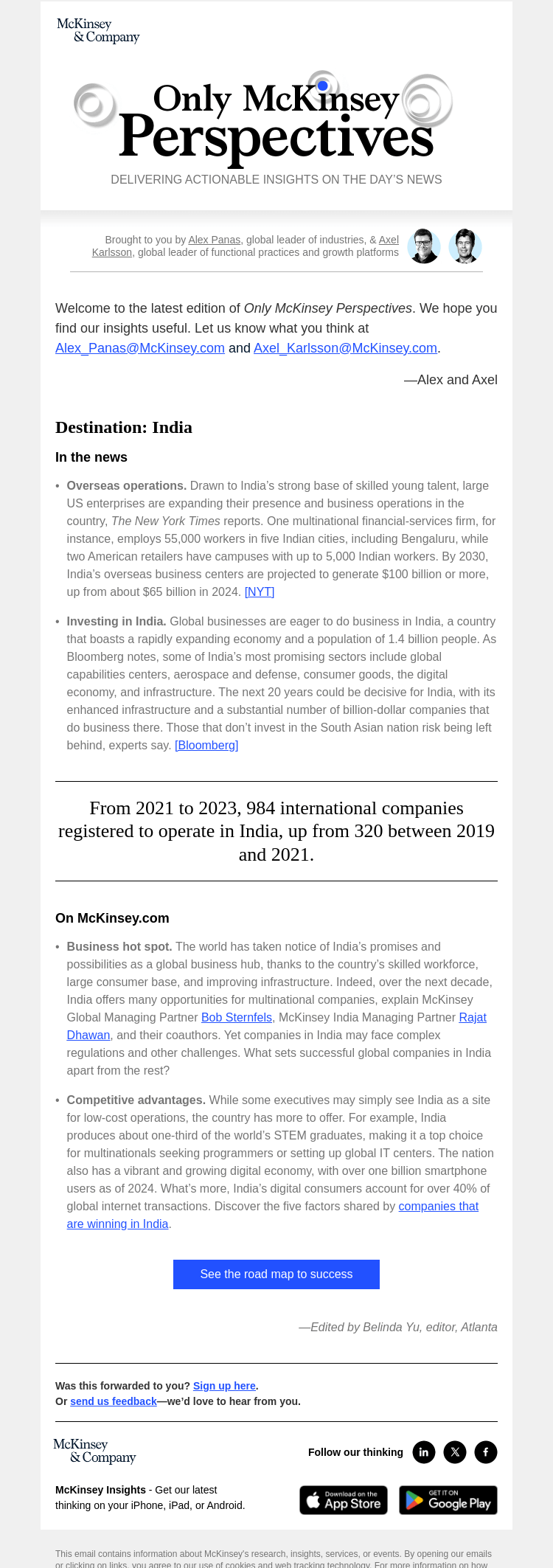 Письмо компании «McKinsey & Company» на тему «How global companies can succeed in India»