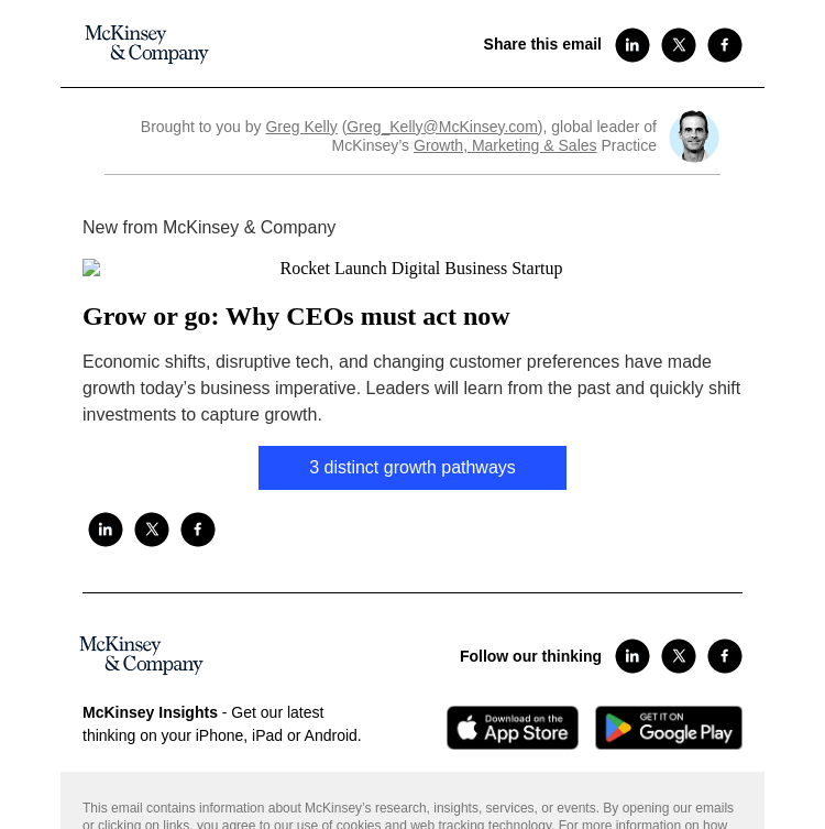 Письмо компании «McKinsey & Company» на тему «Grow or go: Why CEOs must act now»