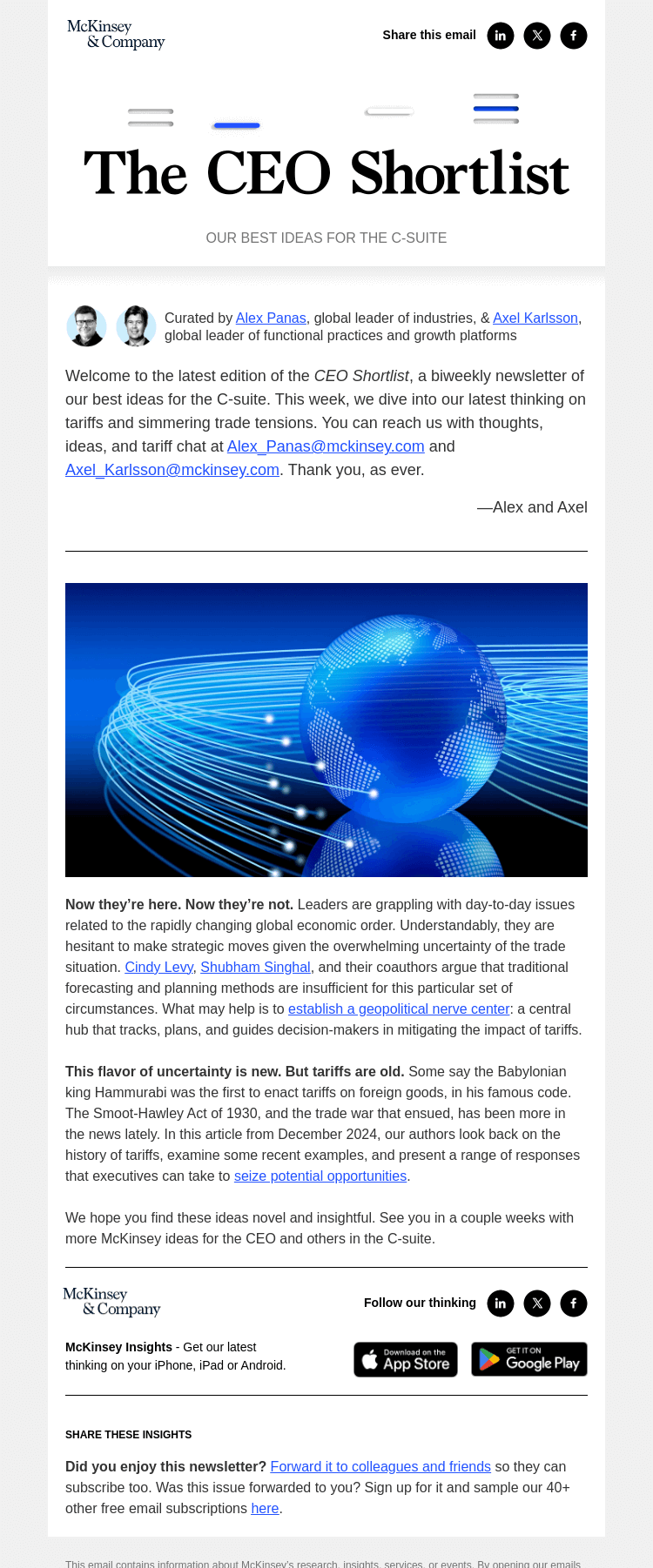 Письмо компании «McKinsey & Company» на тему «Tools for the trade shock»