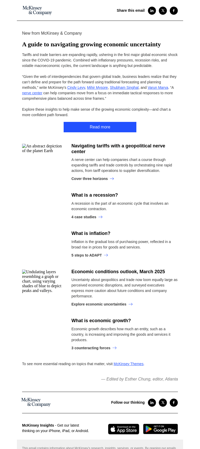 Письмо компании «McKinsey & Company» на тему «A guide to navigating growing economic uncertainty»