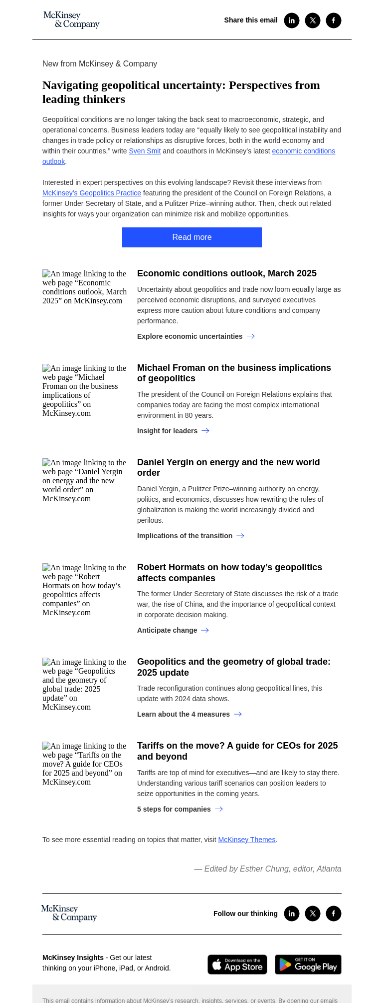 Письмо компании «McKinsey & Company» на тему «The new business reality: Geopolitics as a core disruptor»