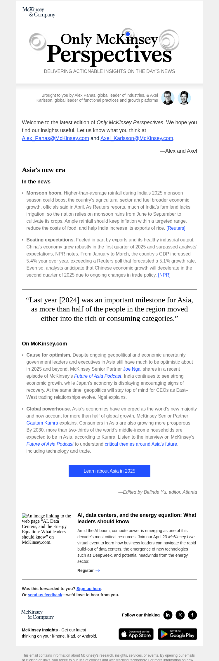 Письмо компании «McKinsey & Company» на тему «How is Asia’s role on the world stage changing?»