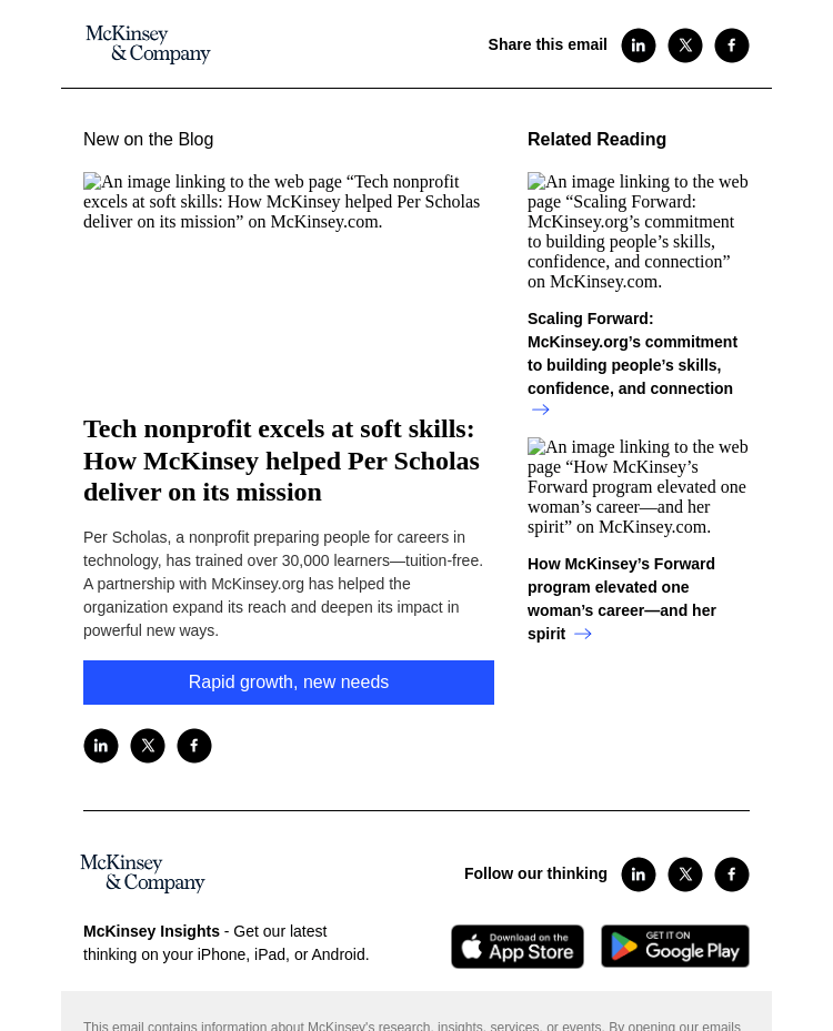 Письмо компании «McKinsey & Company» на тему «Tech nonprofit excels at soft skills: How McKinsey helped Per
 Scholas deliver on its mission»