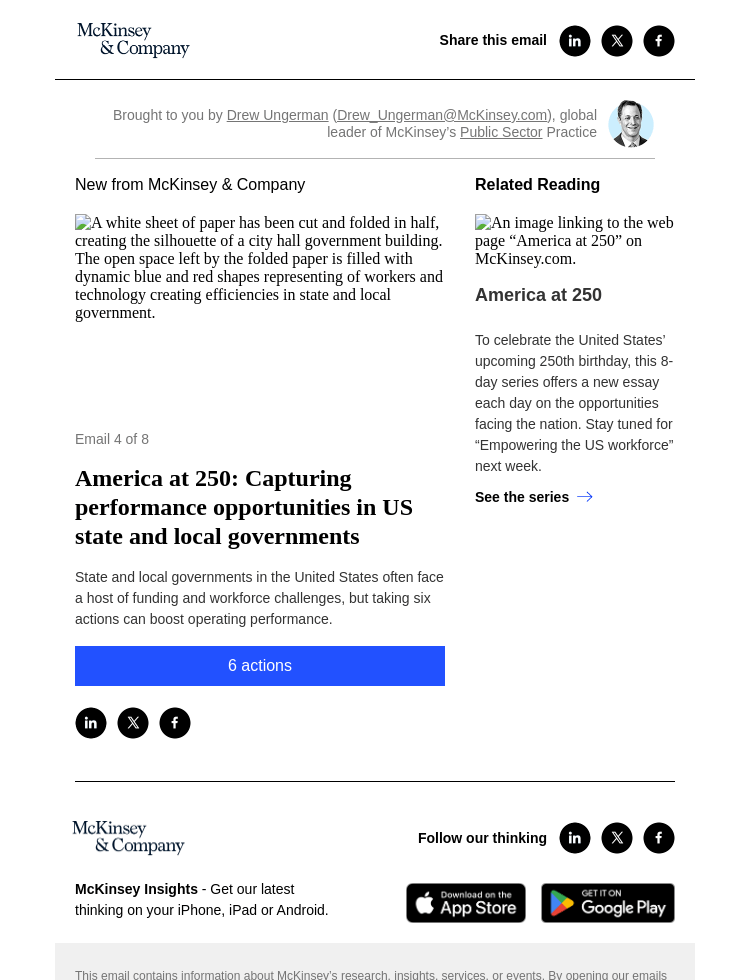 Письмо компании «McKinsey & Company» на тему «America at 250: Capturing performance opportunities in US state and
 local governments»