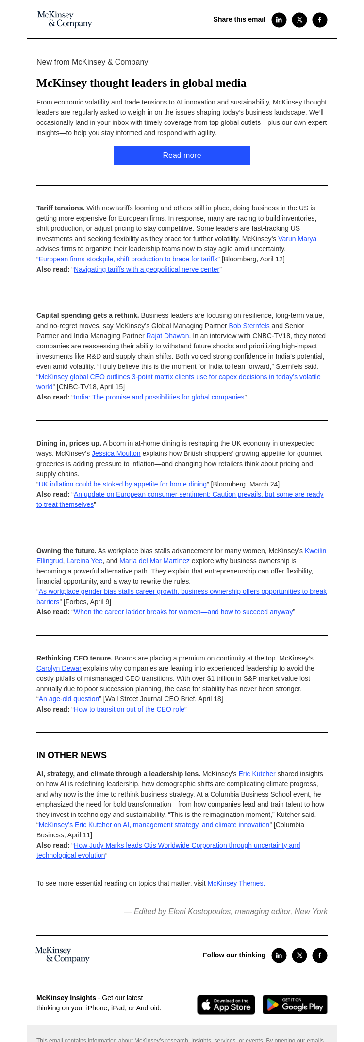 Письмо компании «McKinsey & Company» на тему «McKinsey thought leaders in global media»