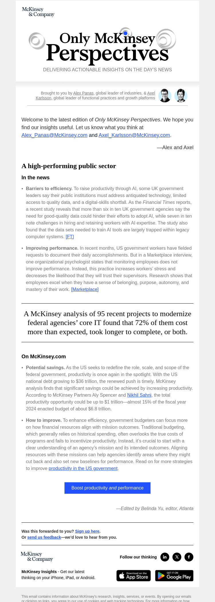 Письмо компании «McKinsey & Company» на тему «How to improve public sector productivity»