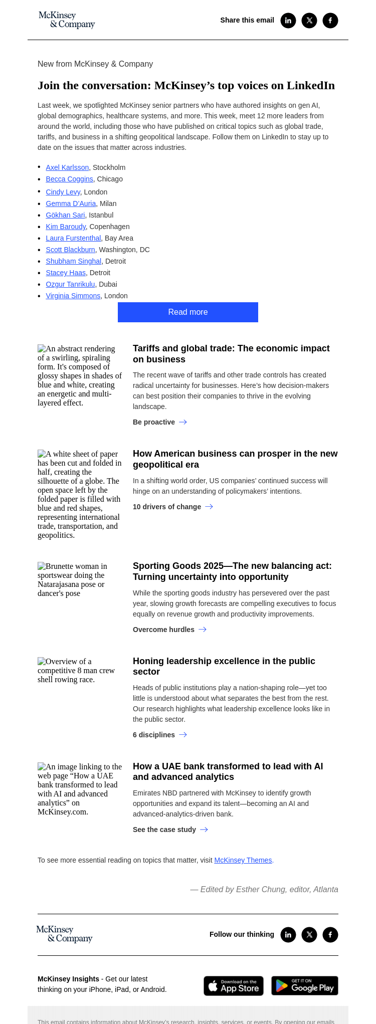 Письмо компании «McKinsey & Company» на тему «12 McKinsey senior partners to follow on LinkedIn»