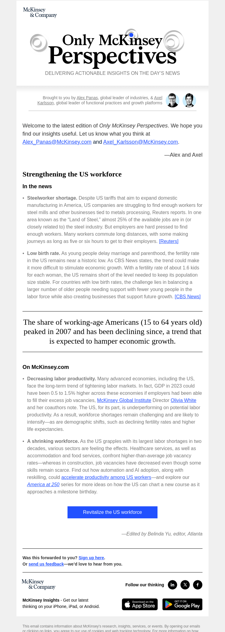 Письмо компании «McKinsey & Company» на тему «How can employers empower the US workforce?»