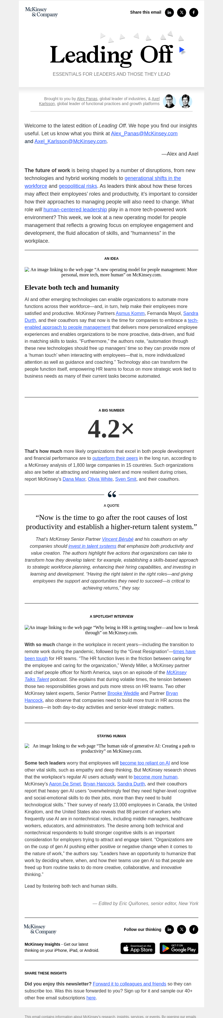 Письмо компании «McKinsey & Company» на тему «A leader’s guide to tech-powered people management»