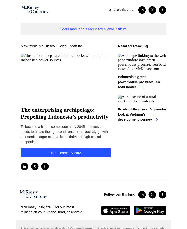 Письмо компании «McKinsey & Company» на тему «The enterprising archipelago: Propelling Indonesia’s productivity»